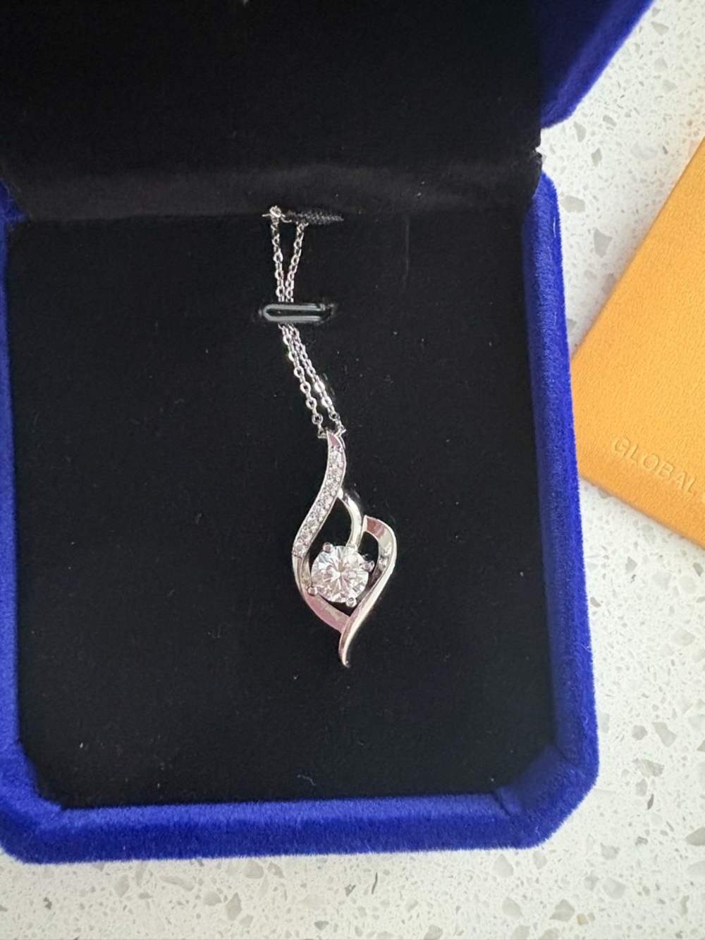 Sterling Silver Clear Crystal Heart Drop Necklace Mossianite with GRA